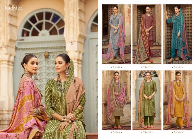 Bandhej By Radhika Sumyra Printed Pashmina Dress Material Suppliers In India
